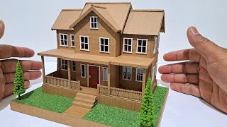 DIY - HOW TO MAKE A MINIATURE HOUSE FROM CARDBOARD #246 TWO STORY HOUSE