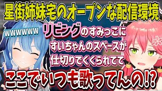 すいちゃんの配信環境を見ていつも姉街の声が配信に入る秘密を知ったさくらみこ「えっここでいつも配信してるの!?」【切り抜き/ホロライブ】