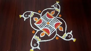 167. #Simple and Beautiful Peacock Rangoli#Friday Rangoli #Creativedesign #Attractive Muggu