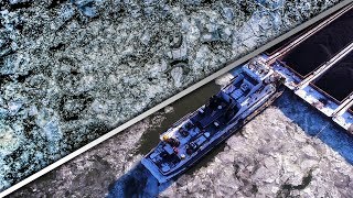 Drone Shots of The Ohio River and Moundsville, West Virginia Freezing Over