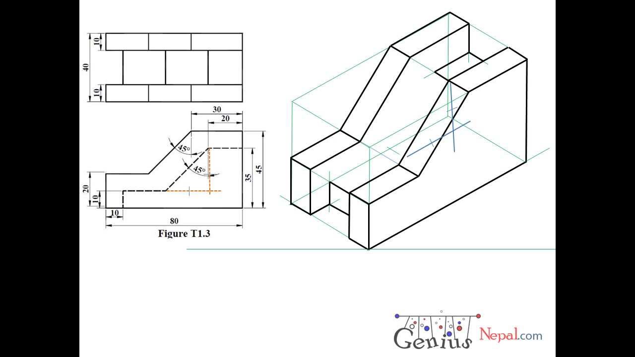 Engineering Drawing Tutorials/Isometric Drawing With Front And Side ...