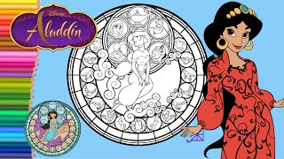 Coloring Aladdin Princess Jasmine Stained Glass - Libro para colorear de Disney