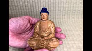 10cm 4” Painted Buddha Statue Wood Carving Shaka Nyorai Seated