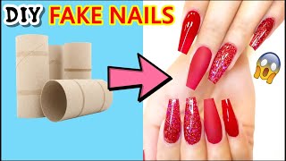 DIY- HOW TO MAKE WATERPROOF FAKE NAILS WITH TOILET PAPER ROLL- WITHOUT NAIL GLUE-CHRISTMAS NAIL HACK