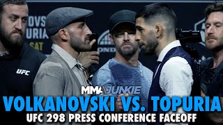 Alexander Volkanovski, Ilia Topuria Trade Words at Pre-Fight Press Conference Faceoff | UFC 298