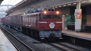 【ED76-1022】夕方の博多駅に大幅遅延の臨8057レがやって来た！入線・発車を記録【交通安全ヘッドマーク付貨物列車】