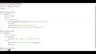 Stack implementation using list and performing Push Pop and Show operations coding term 2 computer