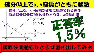 【かいけつしゃちょーの中学数学チャレンジ】正答率1.5% 広島県 公立高校入試問題 過去問 2019年 数学 問６ 珍しい問題 一次関数 三角形の中にある整数となる座標 絶対に落とせない問題を完全解説