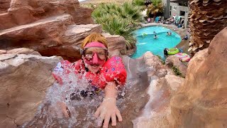 BACKYARD WATER PARK!!  Adley Slides Backwards! Ultimate Family Vacation and Pool