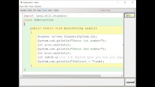 Using Java, Program of Subtraction of two Numbers