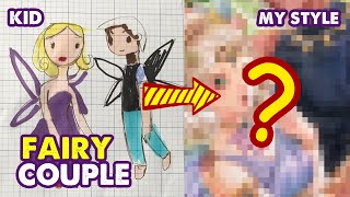 How To Draw A Fairy Couple | Redraw Kid’s Painting | Huta Chan