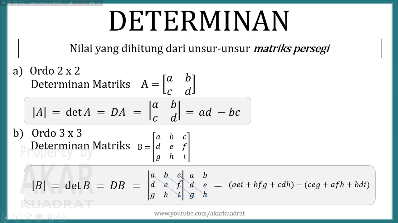 Cara Mudah Mencari Determinan Matriks Persegi - YouTube