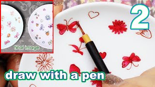 【Porcelain painting】ペンで描くお小皿  ２（全３回）：バックの色をつけましょう！何色で？やり方は？　　食器をおしゃれ・素敵に！