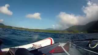 ウインドサーフィン　Windsurfing　本栖湖上から虹と富士山