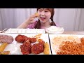 asmr mukbang｜korean spicy chicken with purinkle cheese balls fire chicken noodles and corndog