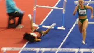 A horrible fall of Ditaji Kambundji (SUI) 60 m Hurdles