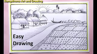 How to Draw a village with paddy fields (Dhankhet) || scenery drawing tutorial with pencil