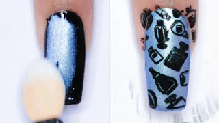 Easy Stamping Nail Art With Chrome Powder | Easy Stamping Nail Art For Beginners #shorts