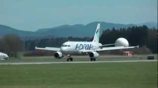 Adria Airways Airbus A319-132 crosswind landing training at Brnik airport HD