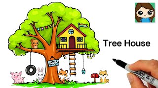 How to Draw a Tree House Easy 🌳🏠Cute Scenery Art