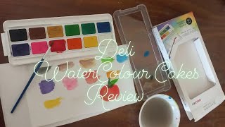 Deli water colour review 🙀😻 | art supply review | 12 watercolor cakes | brush |unboxing and testing
