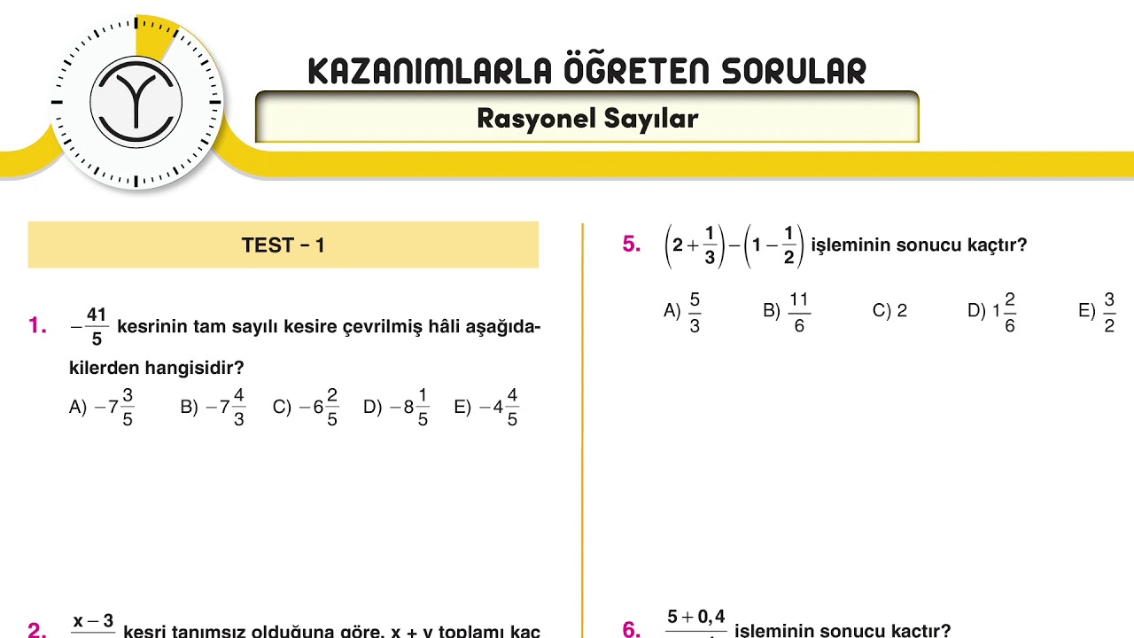 ORİJİNAL TYT MATEMATİK RASYONEL SAYILAR TEST 1 SORU ÇÖZÜMÜ VE KONU ...