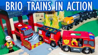 BRIO Trains - Fire Truck, Farm, Road Construction, Coal Mine and Cargo Wooden Trains Video