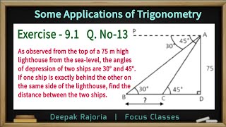 As observed from the top of a 75 m high lighthouse from the sea-level, the angles of depression of