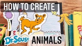 How to Create Dr Seuss ANIMALS - Easy Art Project for kids w/ his BOOKS ! #drseuess #mrschuettesart