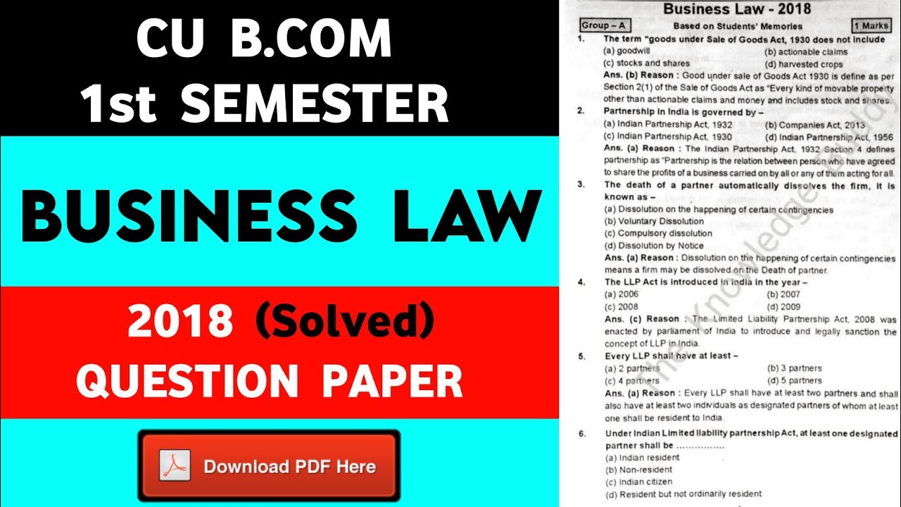 Calcutta University Bcom 1st Semester Business Law 2018 Question Paper ...