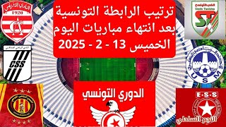 ترتيب الدوري التونسي اليوم بعد انتهاء مباريات  الخميس 13 - 2 - 2025  الجولة 19 \