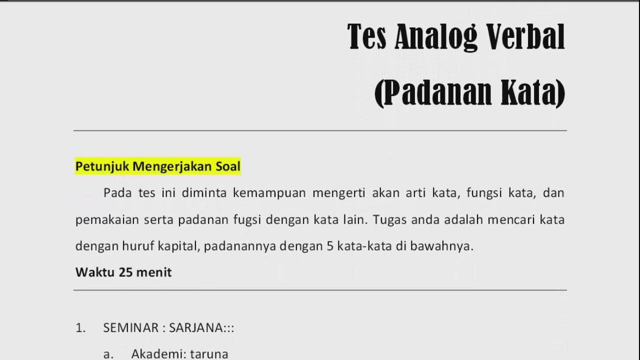 PSIKOTEST - TES ANALOG VERBAL PADANAN KATA - YouTube