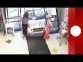 CCTV: Narrow escape for woman as car crashes into New Jersey shop