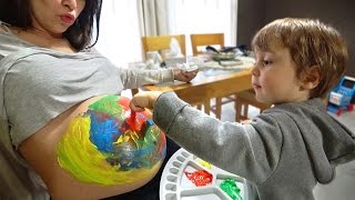 GRAVIDEZ, PINTURA A DEDO E ENXOVAL DE BEBÊ!! Pintura na barriga da mamãe grávida