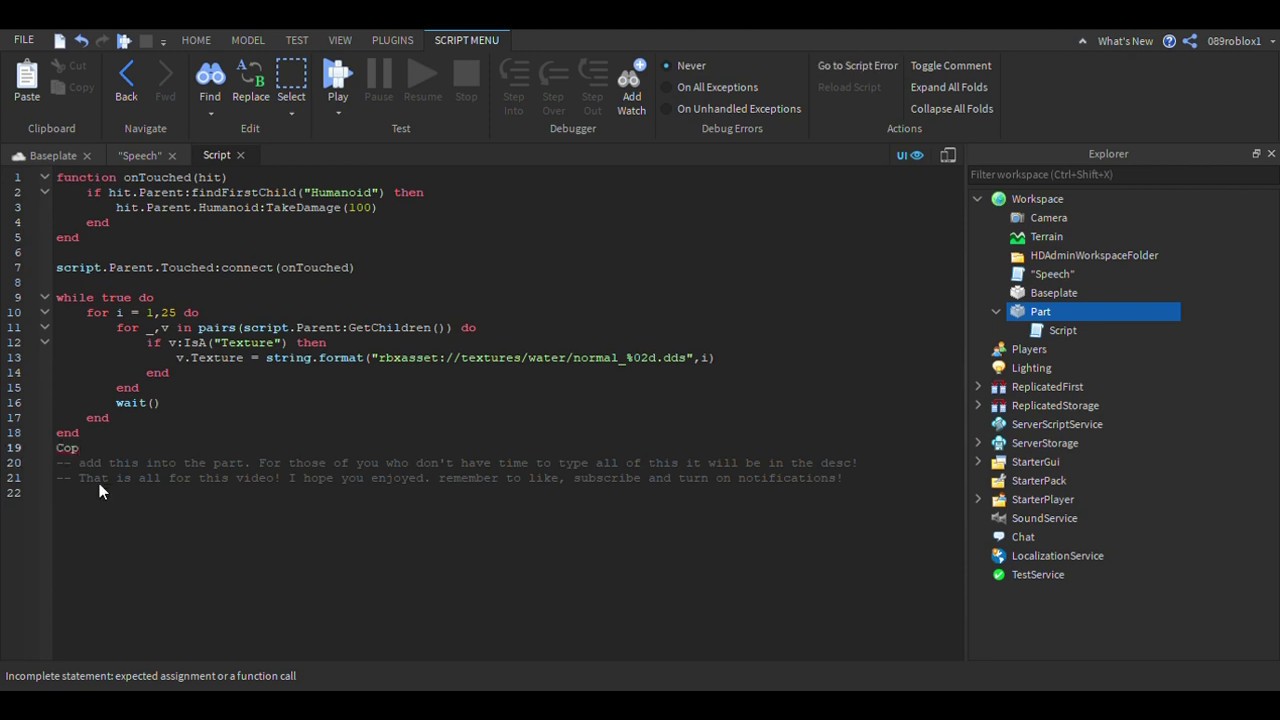 Roblox Scripting Tutorial Kill Part Script Youtube