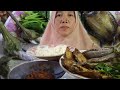 MUKBANG TERONG REBUS DAUN UBI JALAR REBUS IKAN GORENG KEPAR SAMBEL TERASI