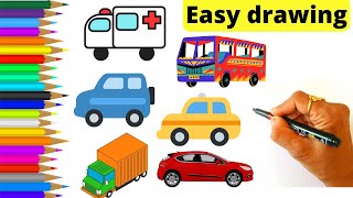 How to Draw vehicles | Drawing Different Vehicles | Car | Ambulance | Bus | Crane | Easy  Drawing