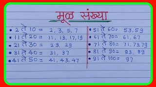 Mul sankhya1 to 100  |मूळ संख्या |मूळ संख्या 1 ते 100| 1 se 100 Mul sankhya |मुळ संख्या 1 ते 100