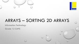Arrays – Sorting a 2D Array