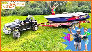 Boating and fishing adventure with kids ride on boat. Educational how to fish | Kid Crew