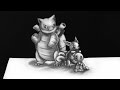 3D Trick Art - Squirtle, Wartortle, Blastoise Drawing (mickirway)