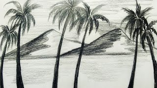 Pencil sketch scenery drawing - Landscape scenery