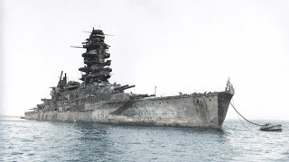 1946年3月 横須賀の日本海軍戦艦 長門と軽巡洋艦 酒匂 /Japanese battleship \