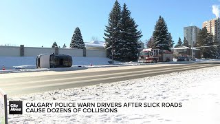 Calgary Police warn drivers after slick roads cause dozens of collisions