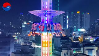 [4K] Korea Walk–Extreme,Theme Park Mall,Colorful Lights SPARK, DISK-O,Building is an amusement park