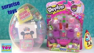 Shopkins Giant Surprise Egg #2 Twozies Squinkies Disney Tsum Tsum Fashems Toy Opening | PSToyReviews