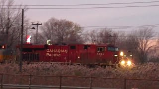 2 CP TRAINS AND 1 CN AT SUNSET IN MONTREAL 11 8 20