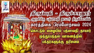 கொட்டும் மழையில் பத்மாவதி தாயார் முத்துப்பந்தல் வாகனத்தில் திருவீதி உலா | திருச்சானூர் பிரம்மோற்சவம்