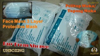 Unboxing - Face Mask 3 Layer Protective Mask 50 Pcs (Pelitup Muka/Topeng Muka) From Shopee