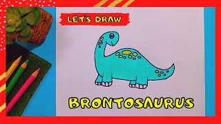 How to Draw Cute Brontosaurus Dinosaur │  Dinosaur Drawings │ Easy Drawings for kids